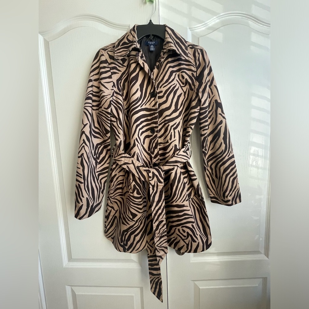 Chaps Zebra Print Trench Coat -Size Medium